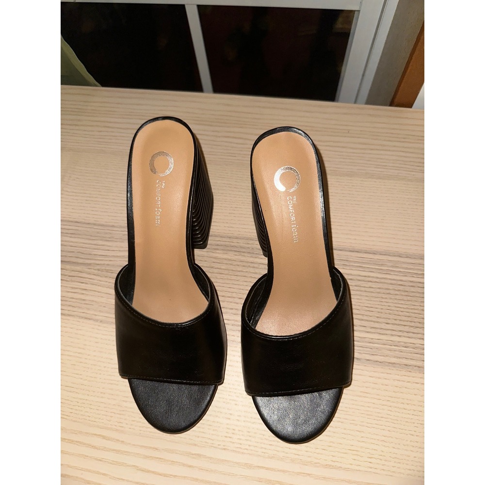 Journee Collection Black Mules Ribbed Block Heel Slide Sandals Womens 7